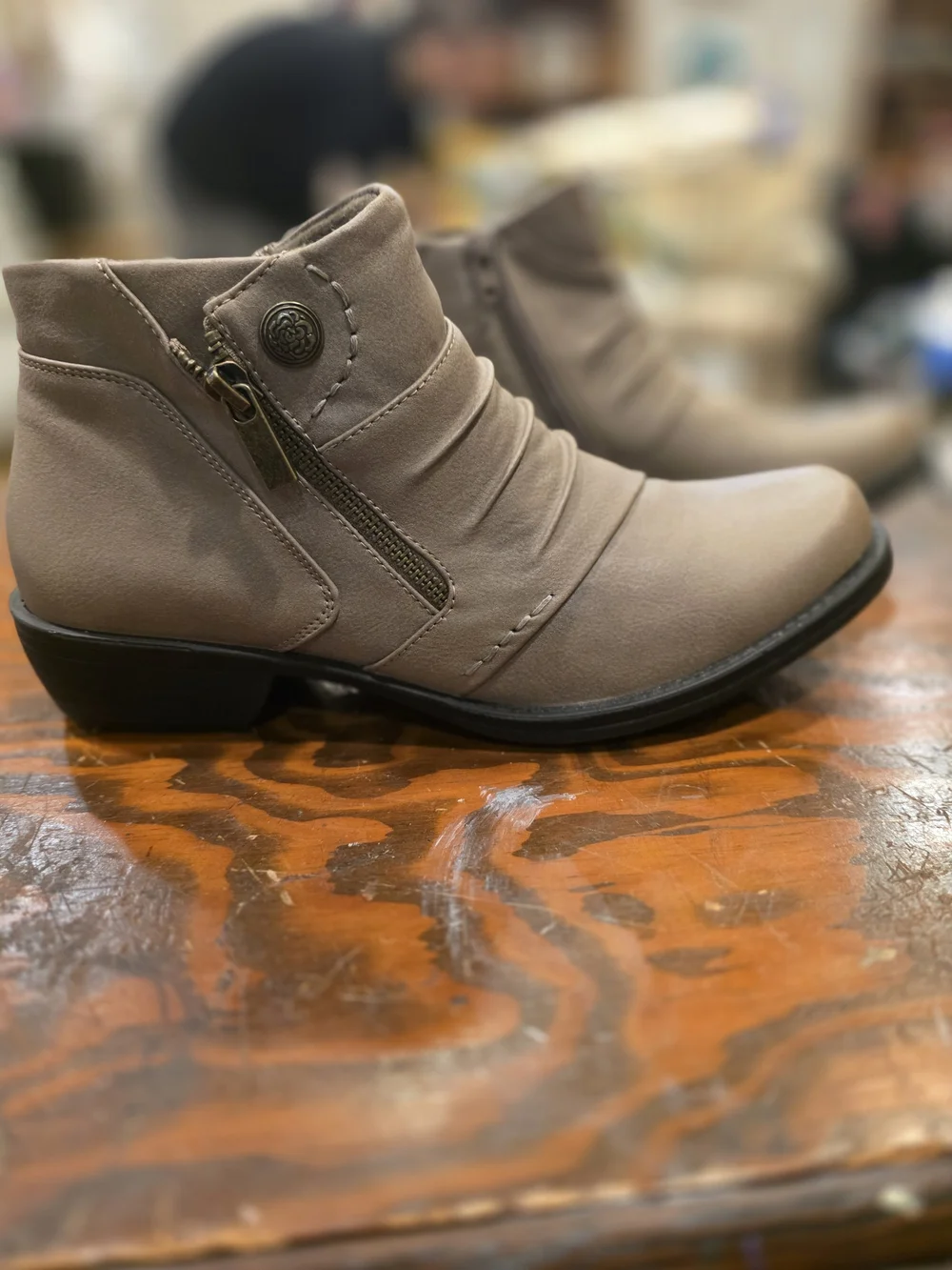 easy street Women's Taupe Side-Zip Ankle Booties